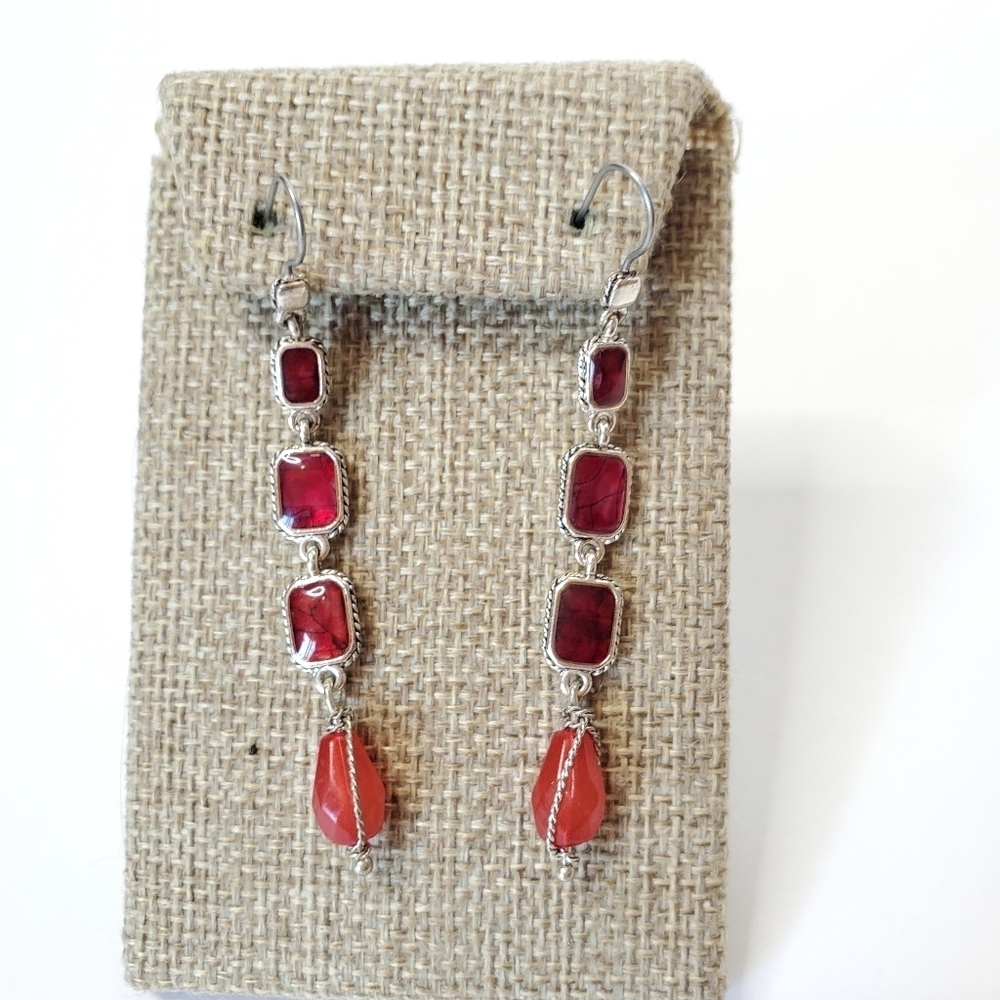Lauren Conrad Women's Dangly Earrings Red Silver T